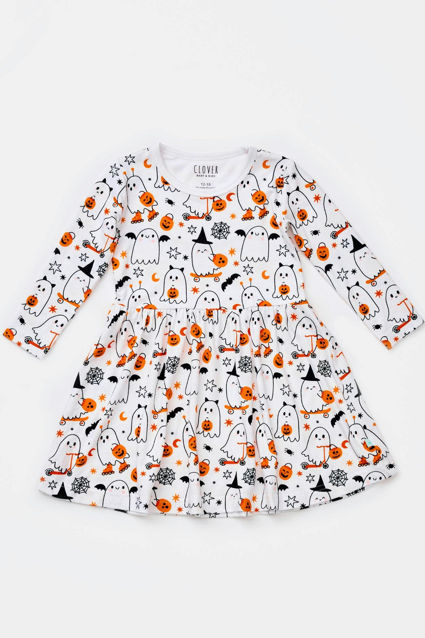 Stretchy Long Sleeve Twirl Dress - Halloween