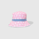 Reversible Kids Denim Bucket Hat – Embroidered Kittens & Pink Canvas Print | Frayed Brim