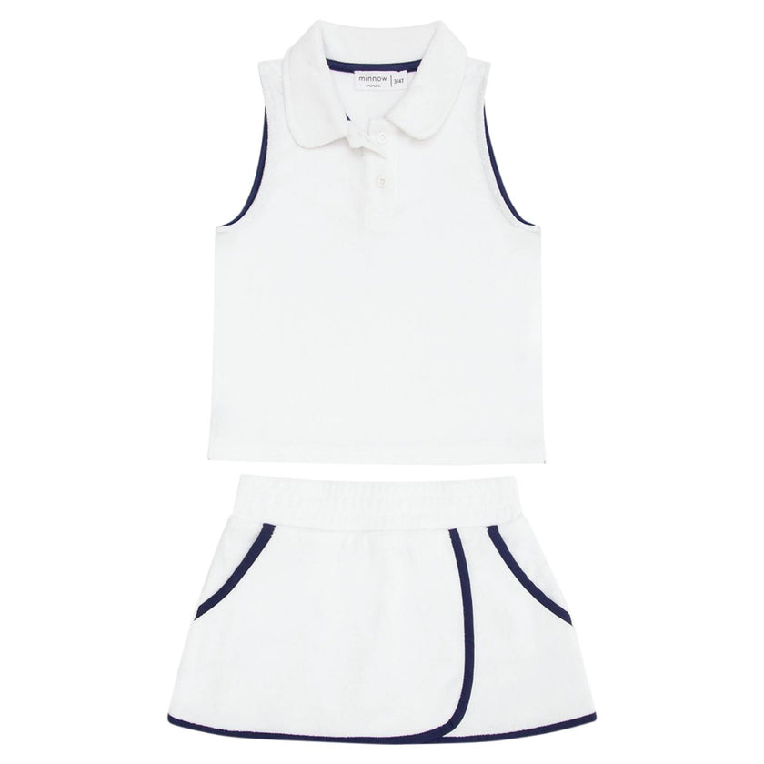 Girls White French Terry Tennis Tank Top And Skort Set
