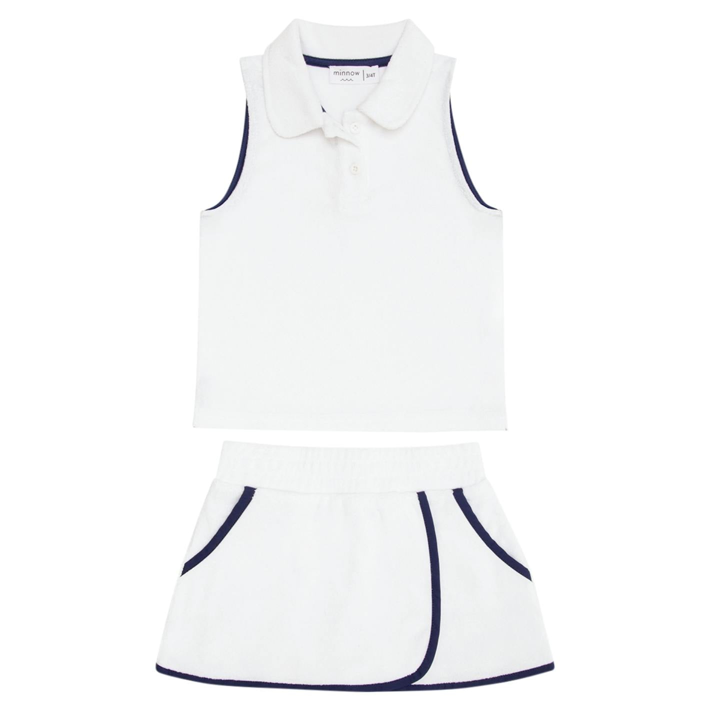 Girls White French Terry Tennis Tank Top And Skort Set