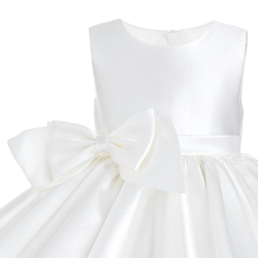 Ivory Sabina Satin Flared Dress with Side Bow