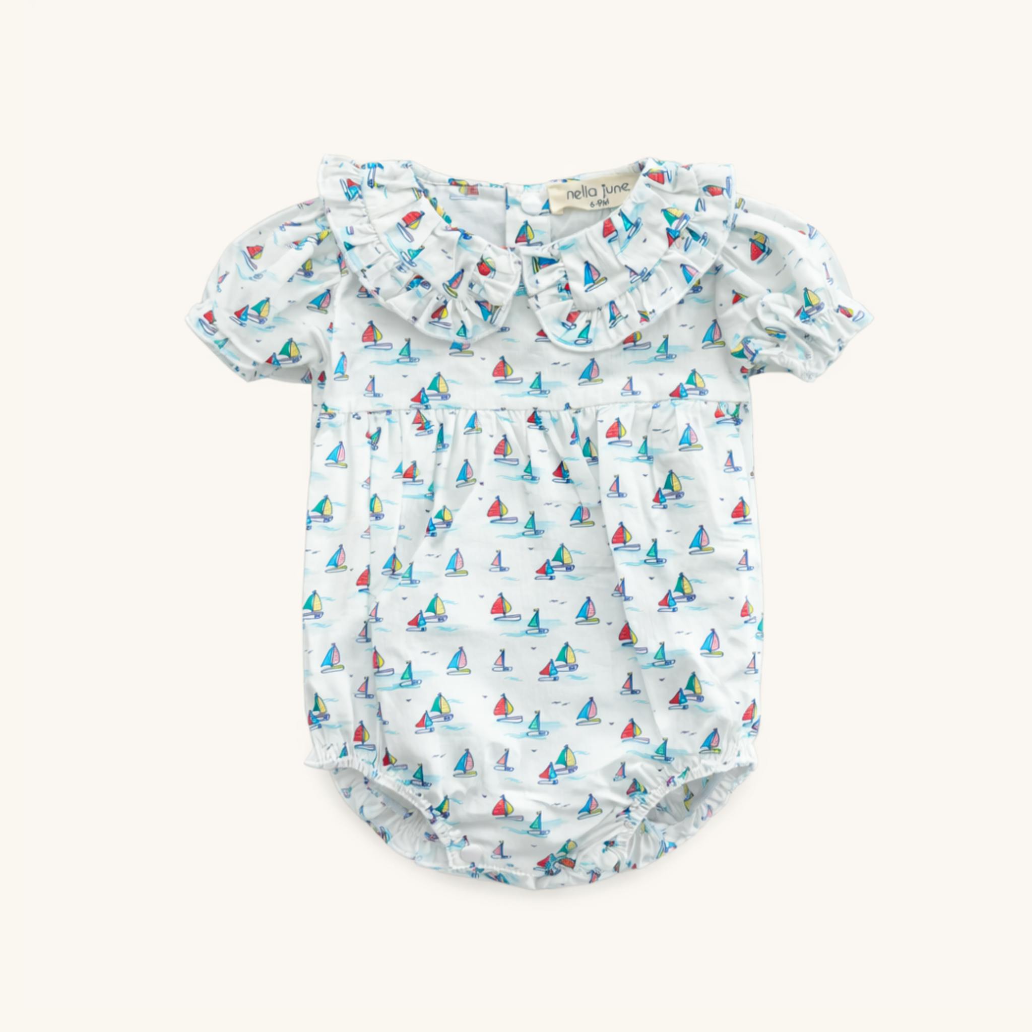 Ruffle Trim Baby Bubble in Sailboats
