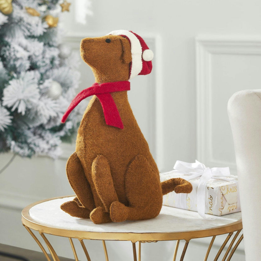 Brown Lab Santa Hat Christmas Tree Topper Hand Felted Wool