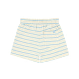 Unisex Cream And Powder Blue Stripe Shorts