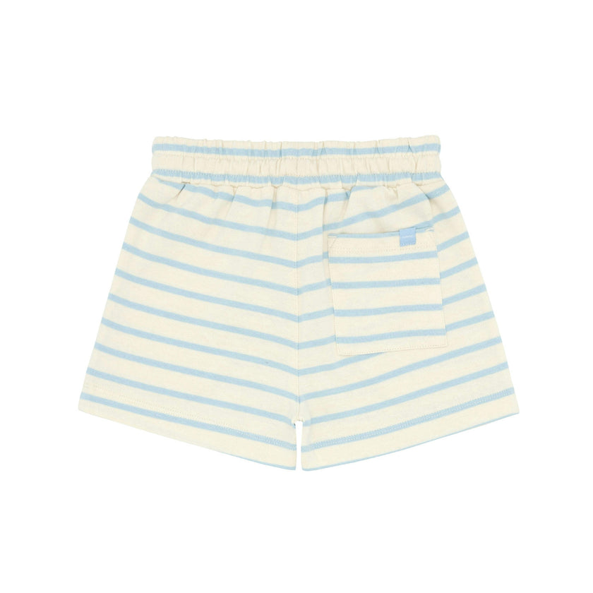 Unisex Cream And Powder Blue Stripe Shorts