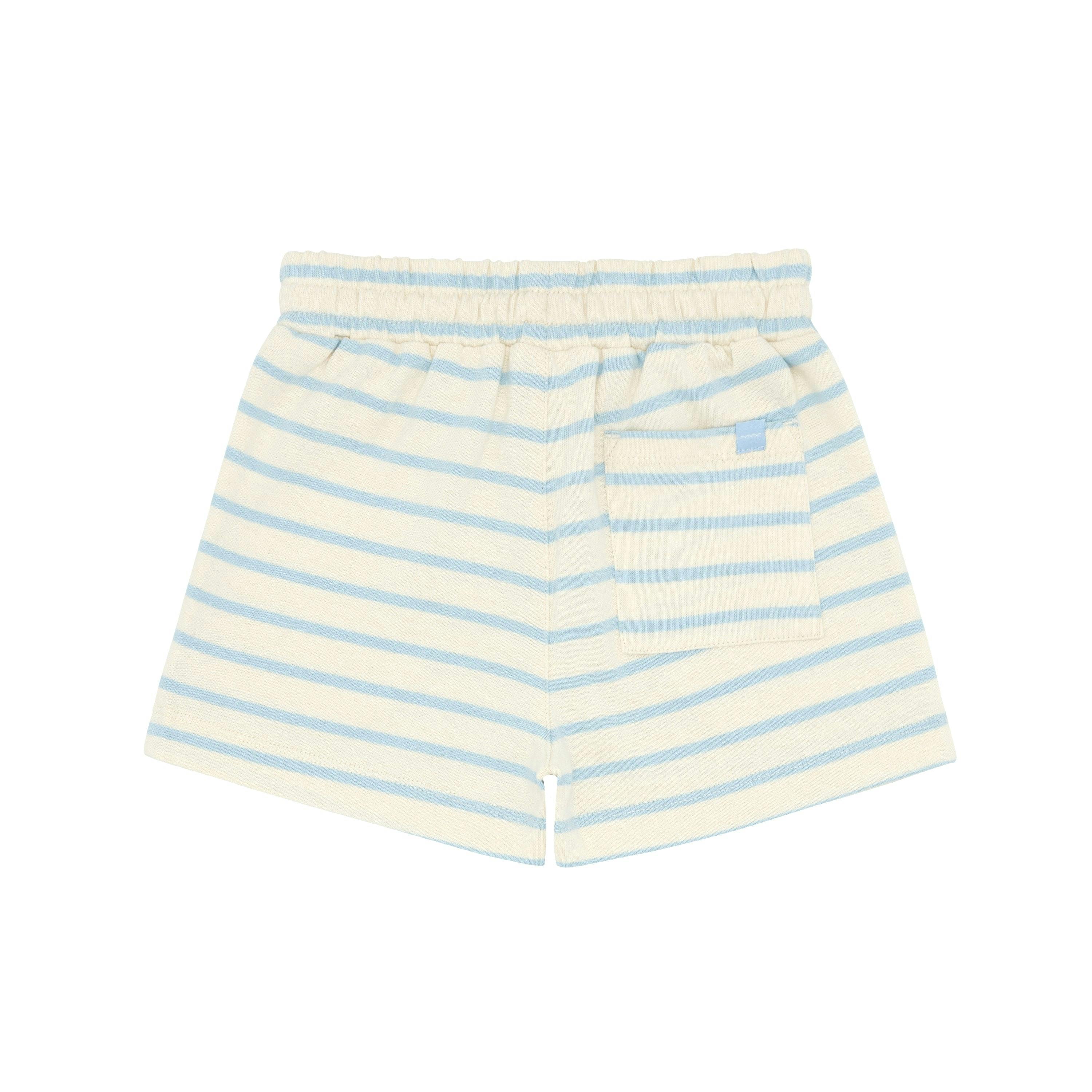 Unisex Cream And Powder Blue Stripe Shorts