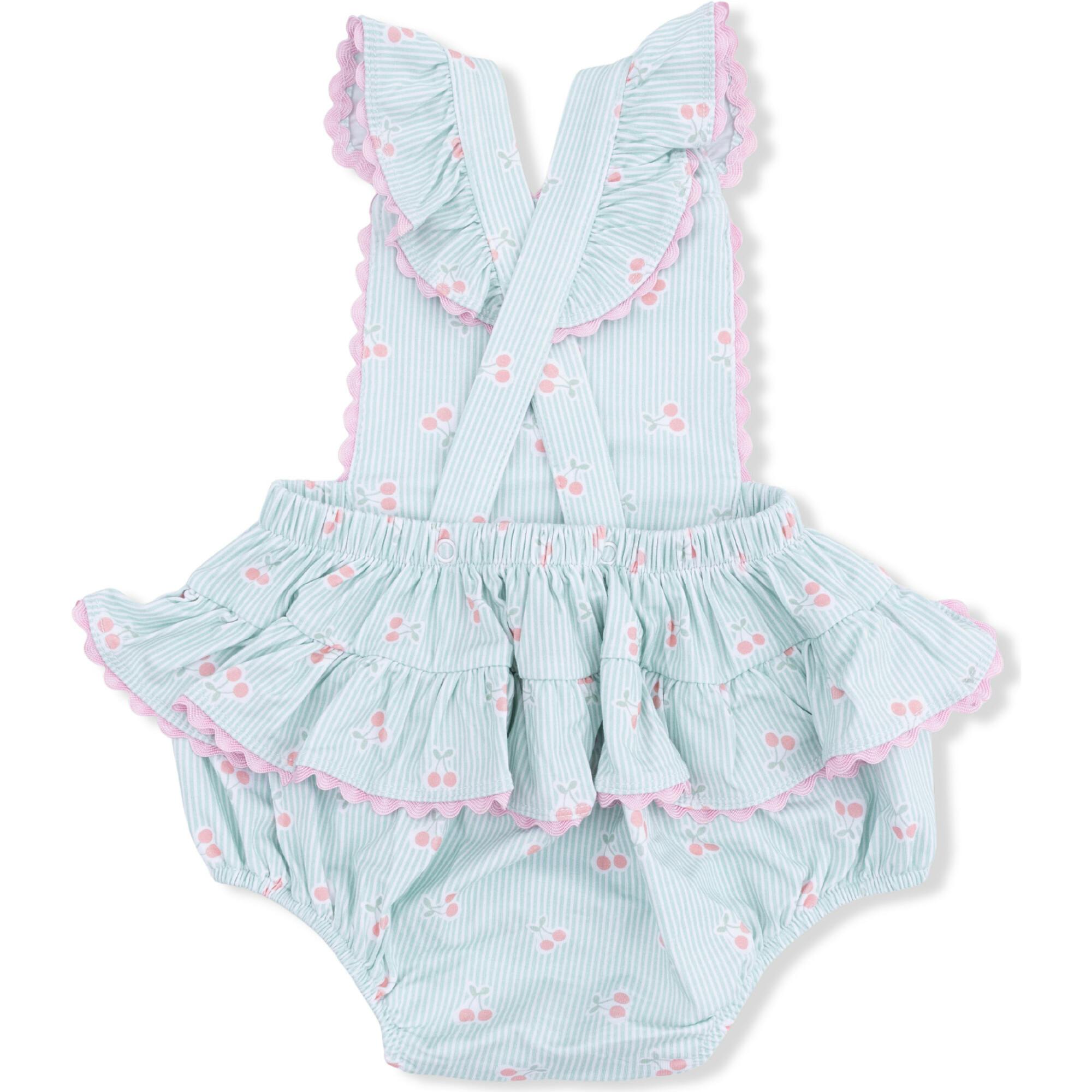 Tiny Cherry Stripe - Ric Rac Ruffle Sunsuit