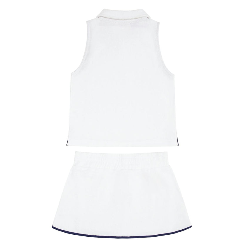 Girls White French Terry Tennis Tank Top And Skort Set