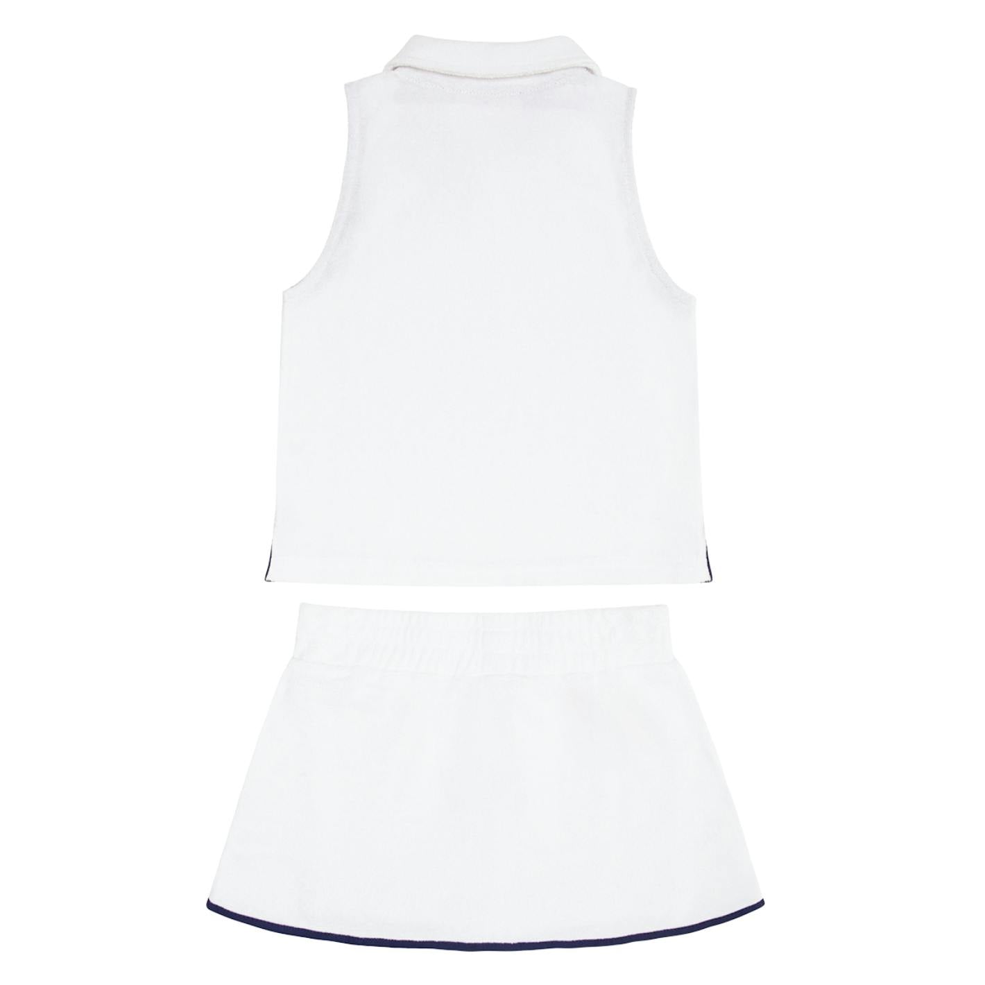 Girls White French Terry Tennis Tank Top And Skort Set
