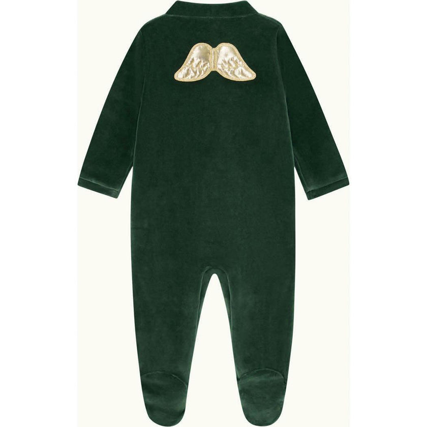 Velour Angel Wing™ Sleepsuit - Gold & Emerald Green