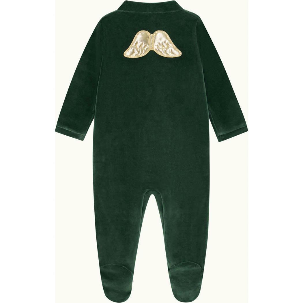 Velour Angel Wing™ Sleepsuit - Gold & Emerald Green