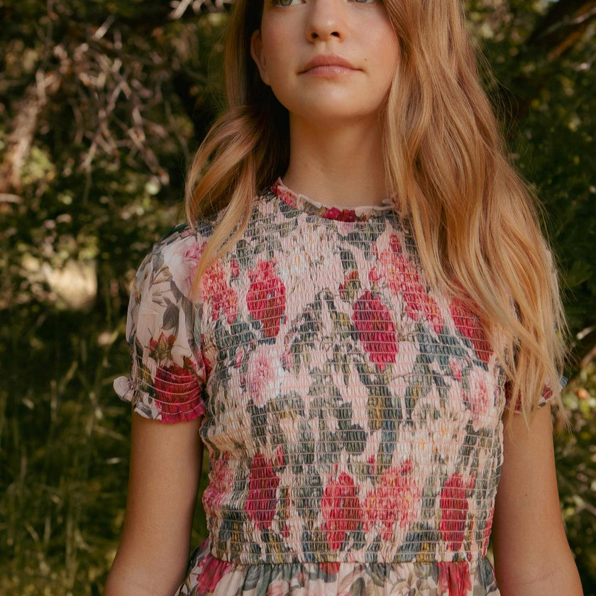 Mini Cordelia Dress in Pink Bloom
