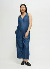 Wide Leg Chambray Maternity and Nursing Jumpsuit