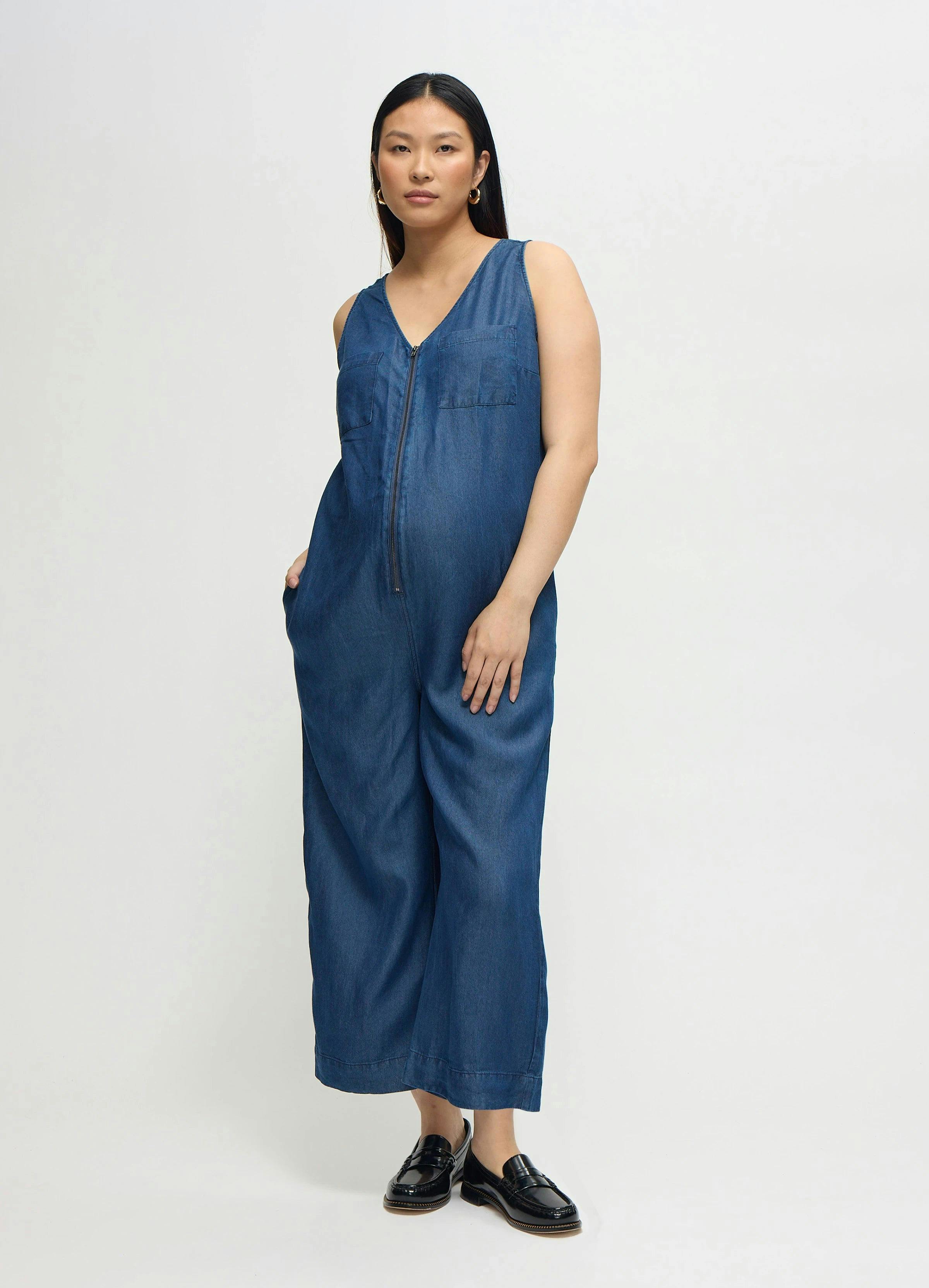 Wide Leg Chambray Maternity and Nursing Jumpsuit