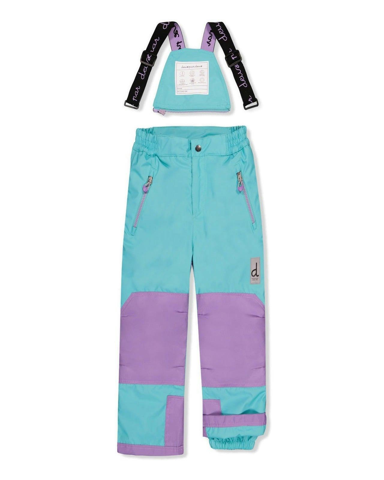 Two Piece Play Snowsuit Multicolored With A Diamond Pattern With Turquoise And Purple Pants