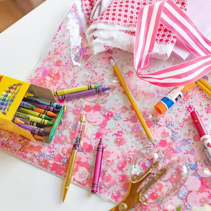 Packed Party Pink Confetti-Filled Multi-use Desk Mat