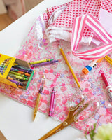 Packed Party Work Party Confetti Multi-Use Desk Mat - 13x18 Inch Clear Vinyl Pink Confetti Desk Mat with Gold Foil Detail for Desks and Keyboards