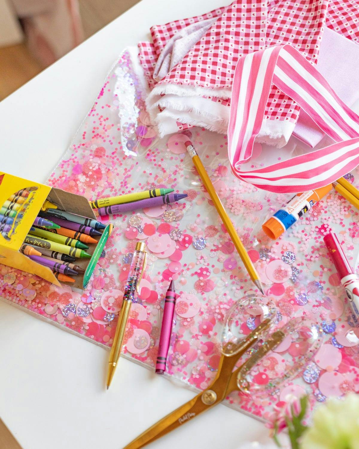 Packed Party Work Party Confetti Multi-Use Desk Mat - 13x18 Inch Clear Vinyl Pink Confetti Desk Mat with Gold Foil Detail for Desks and Keyboards