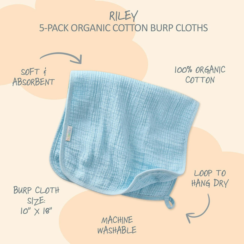 RILEY 5-Pack Crinkle Muslin Burp Cloths