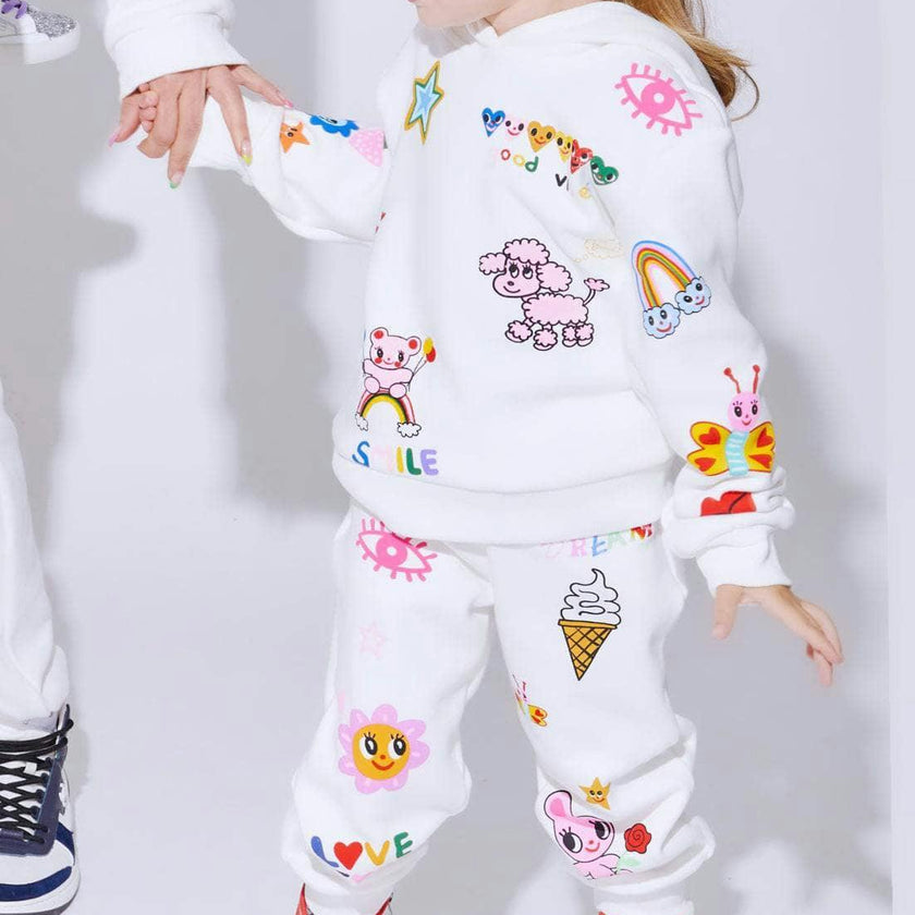 Graffiti Ice Cream Hoodie And Pant Set, White
