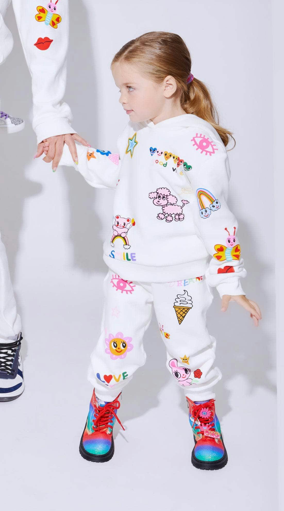 Graffiti Ice Cream Hoodie And Pant Set, White