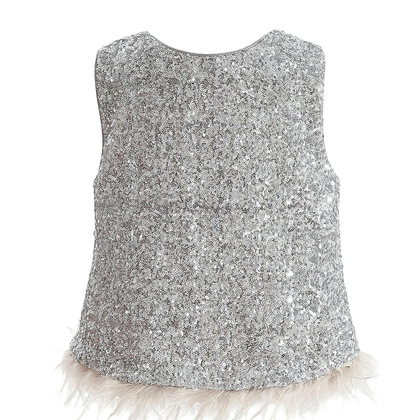 Silver Sequin Feather-Trim Set