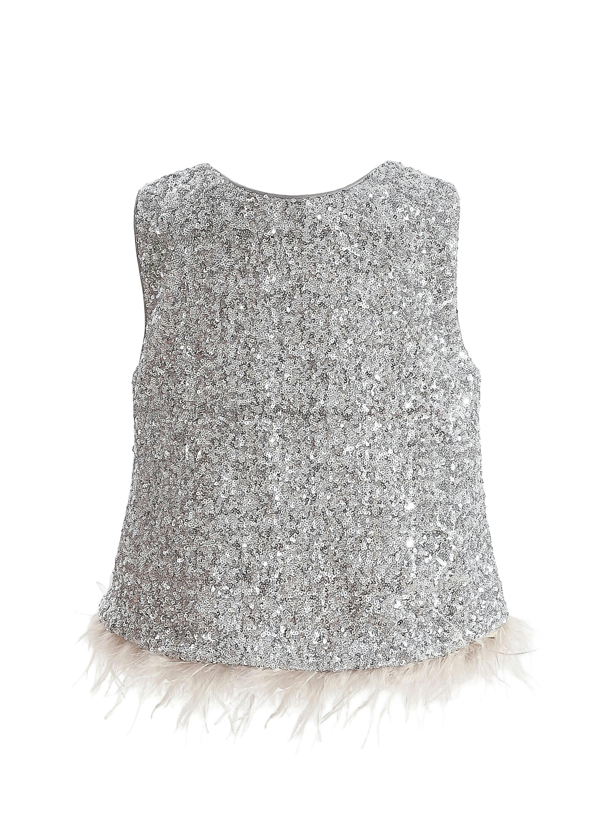 Silver Sequin Feather-Trim Set