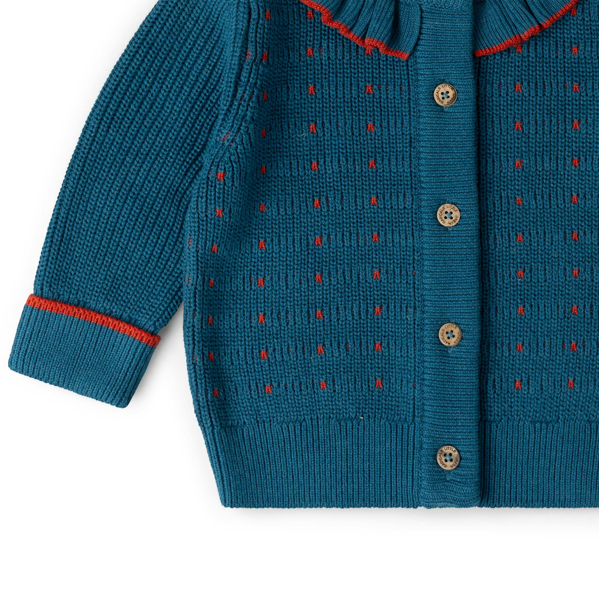 Midnight Frill Snuggly Knitted Cardigan, Blue