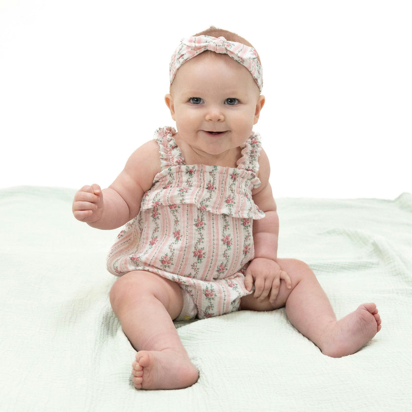 Winding Roses Stripe - Ruffly Strap Bubble