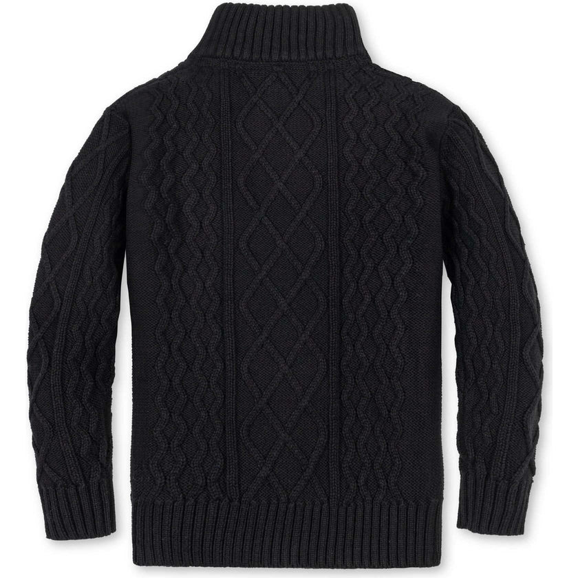 Organic Mock Neck Cable Sweater, Black
