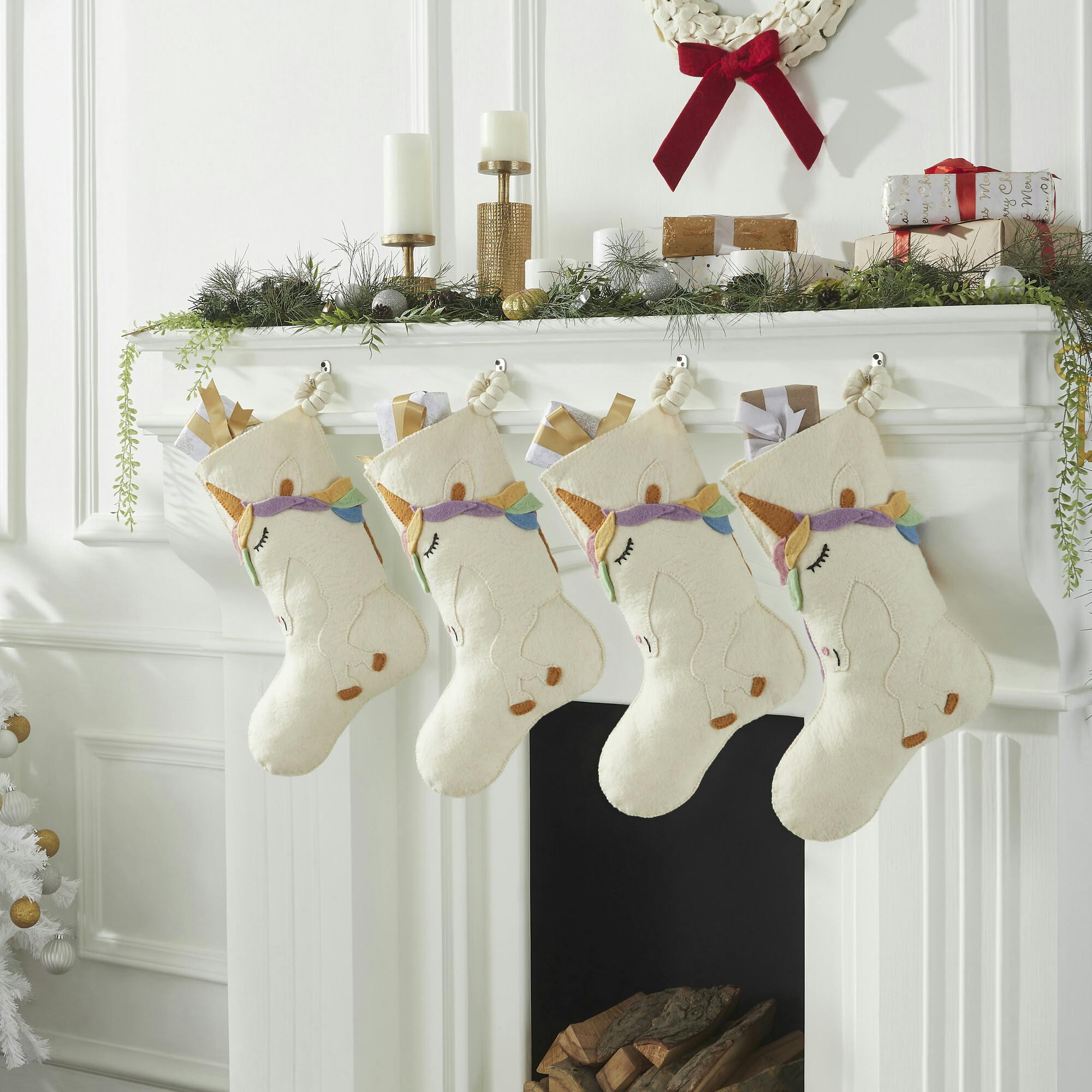 Unicorn Christmas Stocking Hand Felted Wool, Handmade Arcadia Home