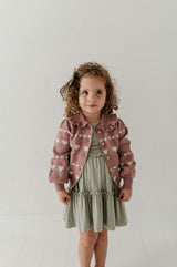 Girls Floral Knit Cardigan in Tulip Heart Intarsia