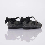 Black Glitter Bow Flats