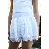 Gemma White Heart Smocked Ruffle Mini Skirt