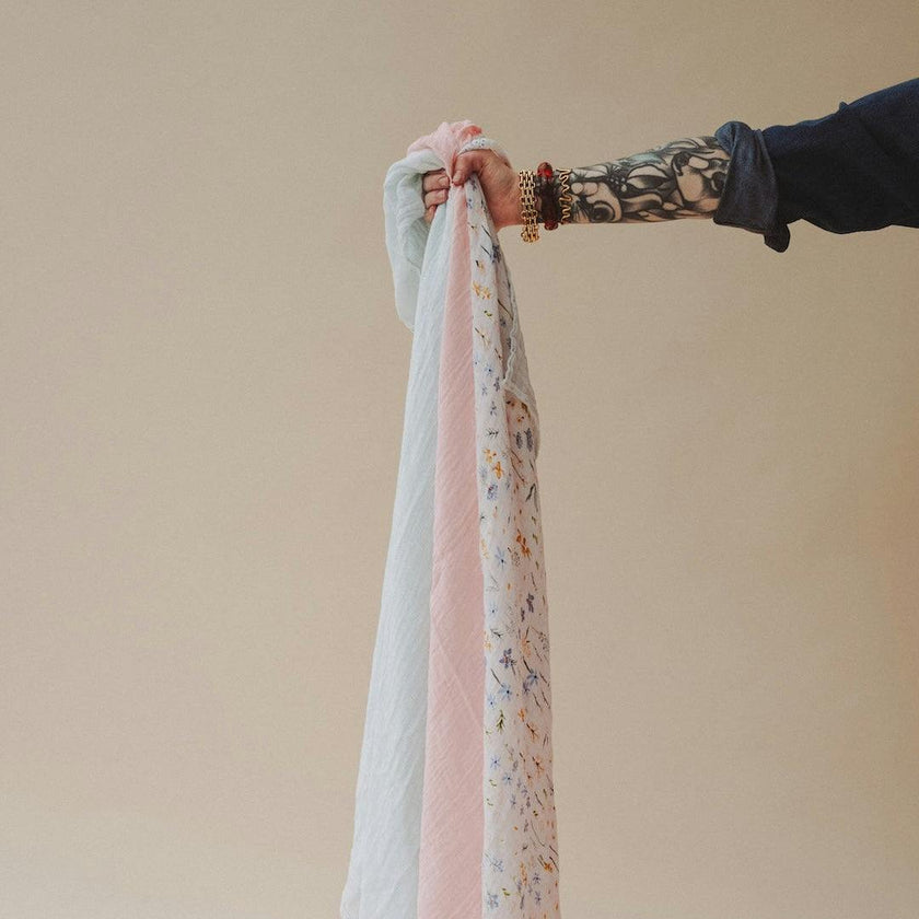 Cotton Muslin Swaddle Blanket 3 Pack - Pastel Petals