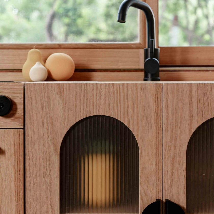 Oak Fluted Play Kitchen Set: Fridge + Sink + Oven