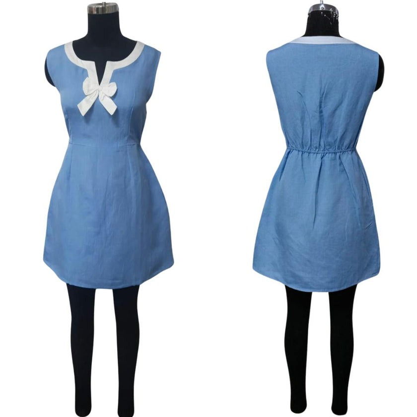 Women's Shift Dress in Blue Linen