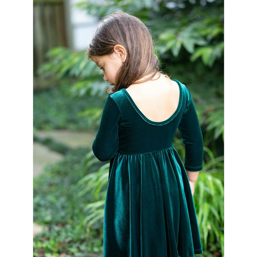 Holiday Twirly Dress in Emerald Velvet