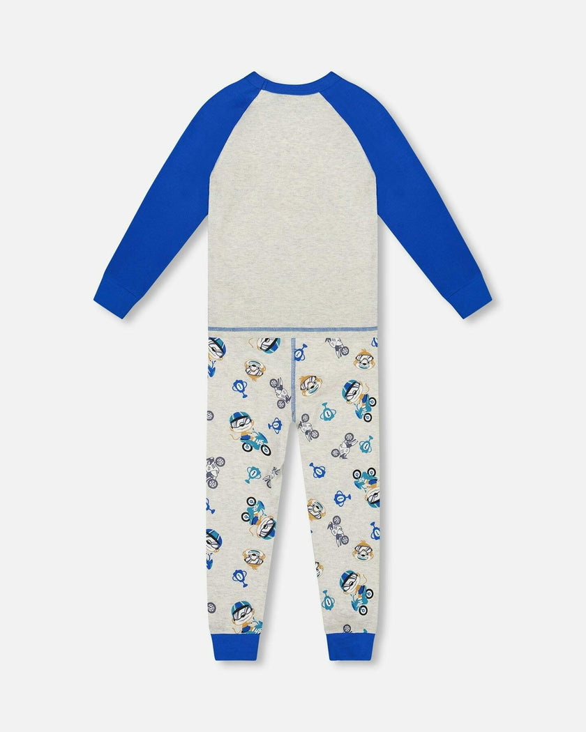 Two-Piece Organic Cotton Pajama Set Beige Monkey Print