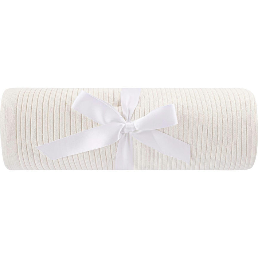Scallop Trimmed Rib Knit Blanket Ivory