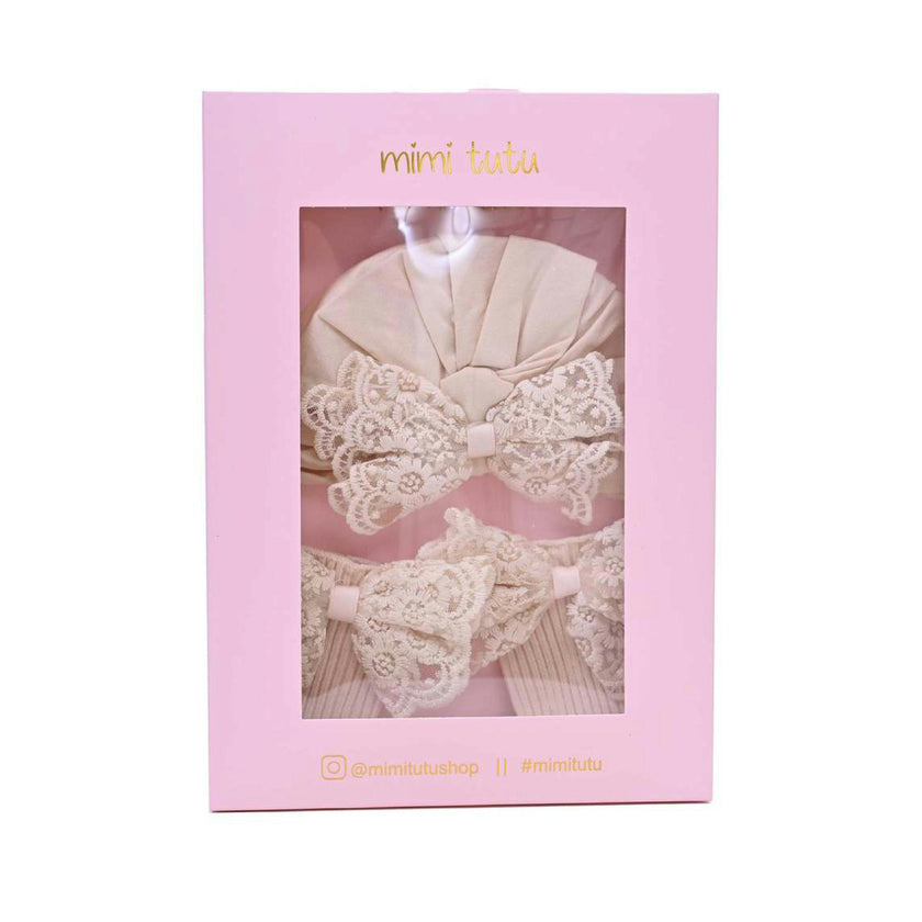 Lace Bow Hat & Sock Gift Set