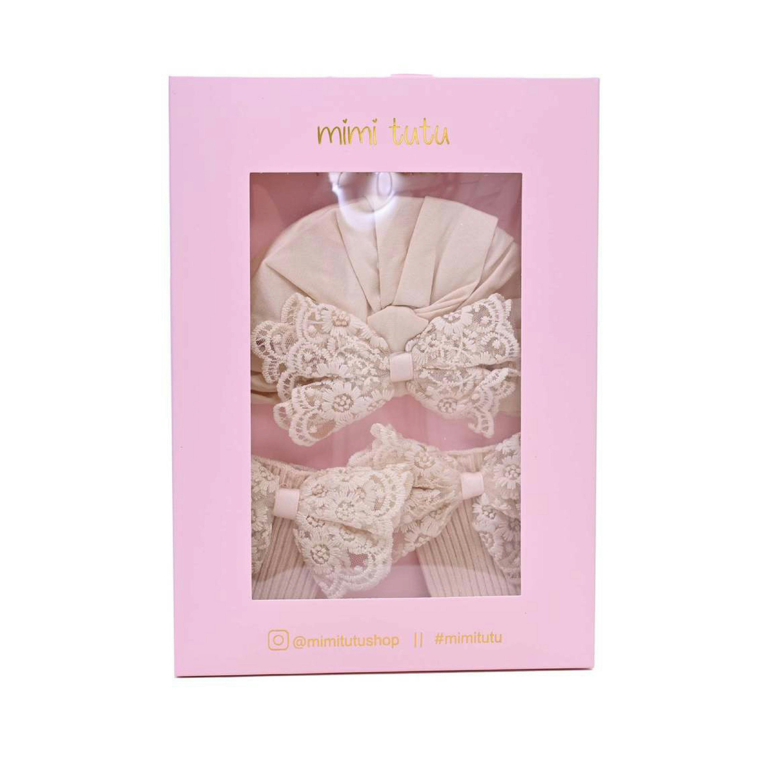 Lace Bow Hat & Sock Gift Set