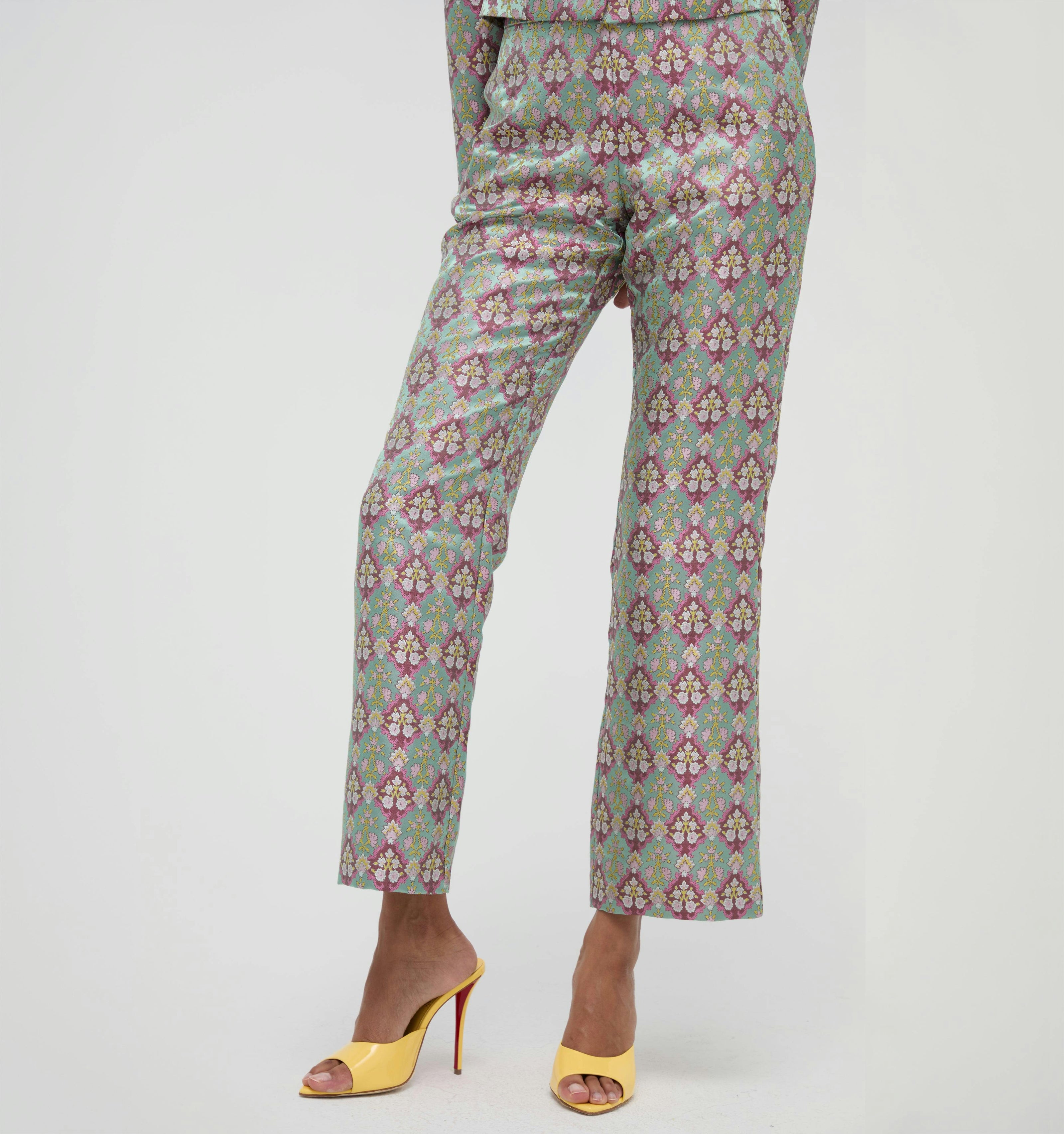 The Annina Pant - Baroque Diamond Block Berry/Green