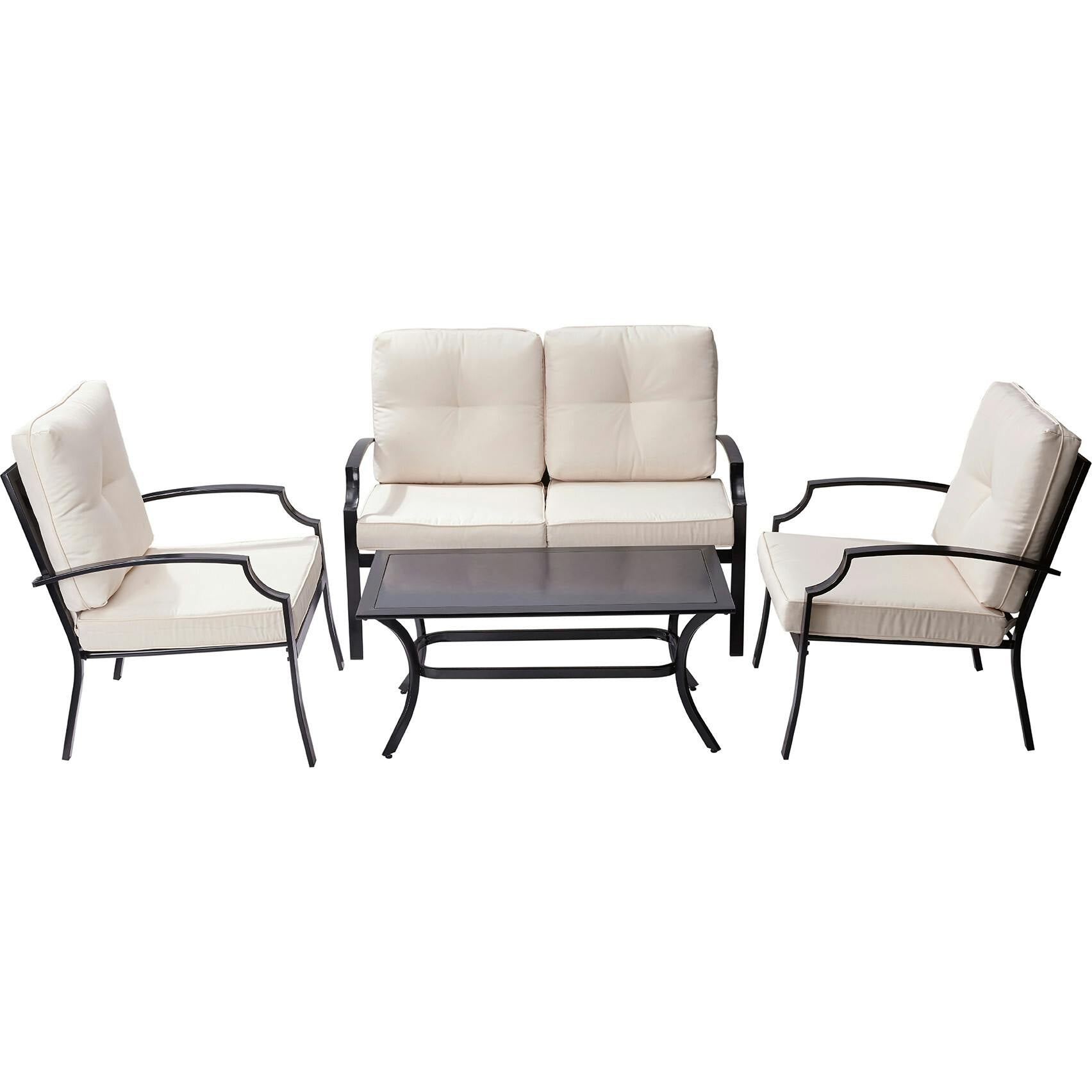 Outdoor 4-Piece Metal Patio Conversation Set With Cushions