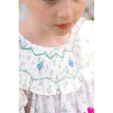 Myrtille Blue Floral Short Sleeve Bishop Dress