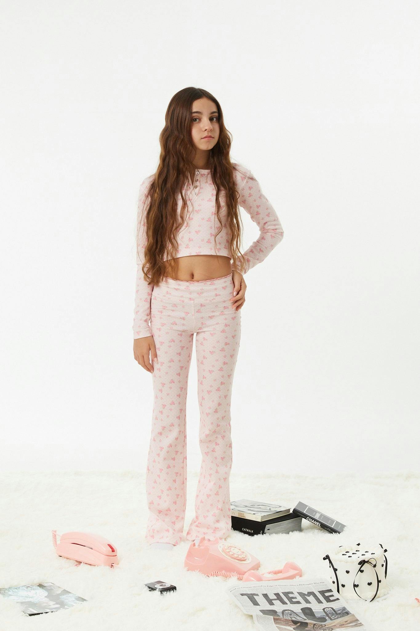 Peyton Pink on Pink Thermal Wide Leg Pants