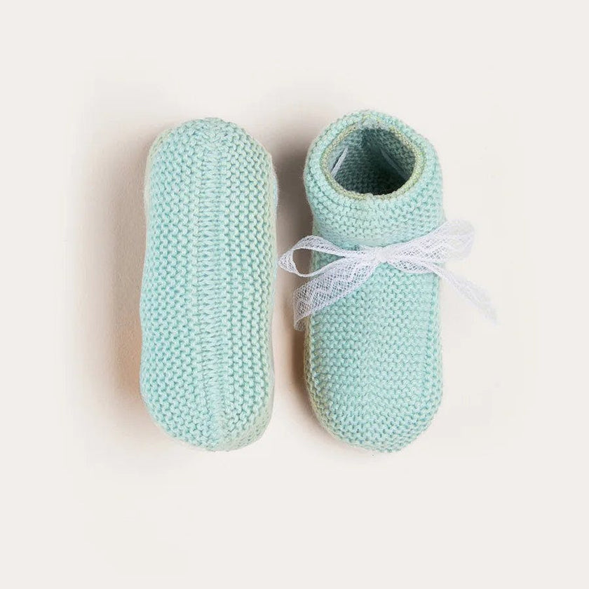 Lace Detail Knitted Booties in Sage Green (0-6mths)