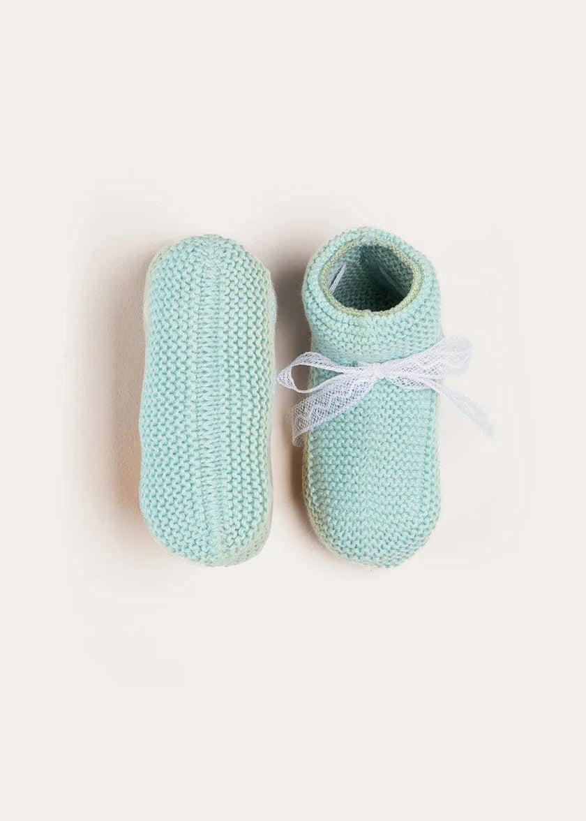 Lace Detail Knitted Booties in Sage Green (0-6mths)