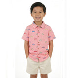 Boys Buttondown & Linen Short Set | Coral Cars