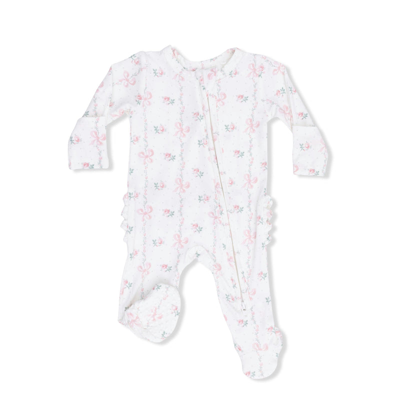 Dainty Buds and Bows - 2 Way Ruffle Back Zipper Footie